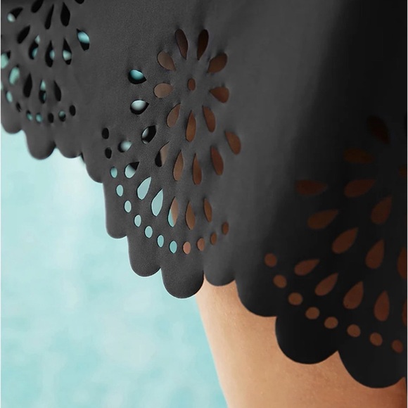 BloomChic Plus Size Laser Cut Ruched Drawstring A Line Swim Dress - Picture 7 of 7